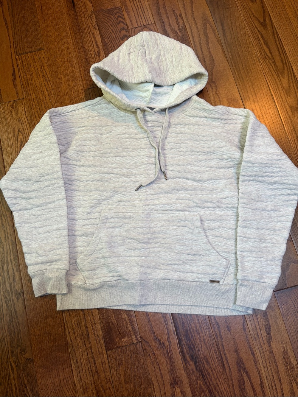 Prana Carin Light Gray Cream Oatmeal Quilted Hoodie Sweatshirt Size S